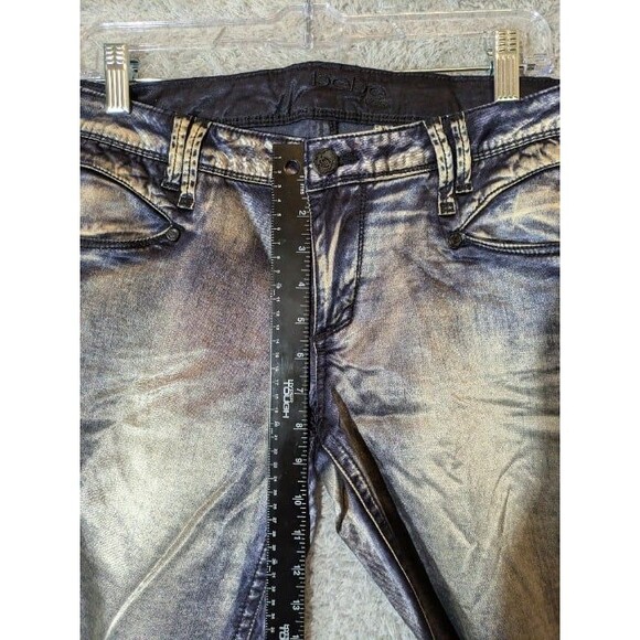 Shiny Blue Silver Bebe Jeans 31 Straight Leg Skinny pants NWT Metallic - Picture 4 of 11